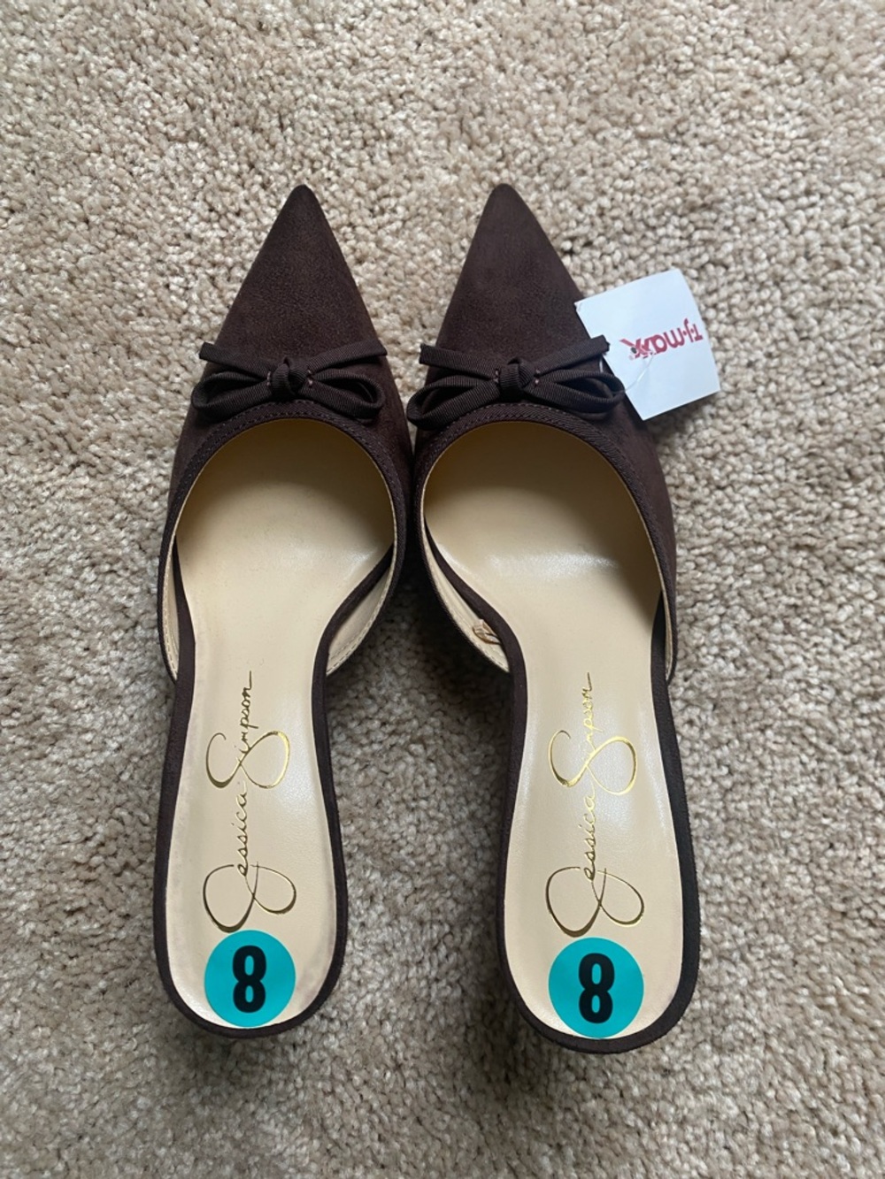 Jessica Simpson Dark Brown Pointed-Toe Bow Backless Mules